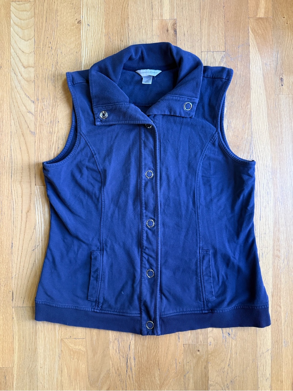 Christopher & Banks Navy Snap-Front Vest Pockets Sleeveless Short Women’s L
